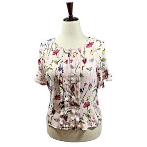 Liz Claiborne Women's Blouse Pink Floral Print Short Flutter Sleeves Size PS